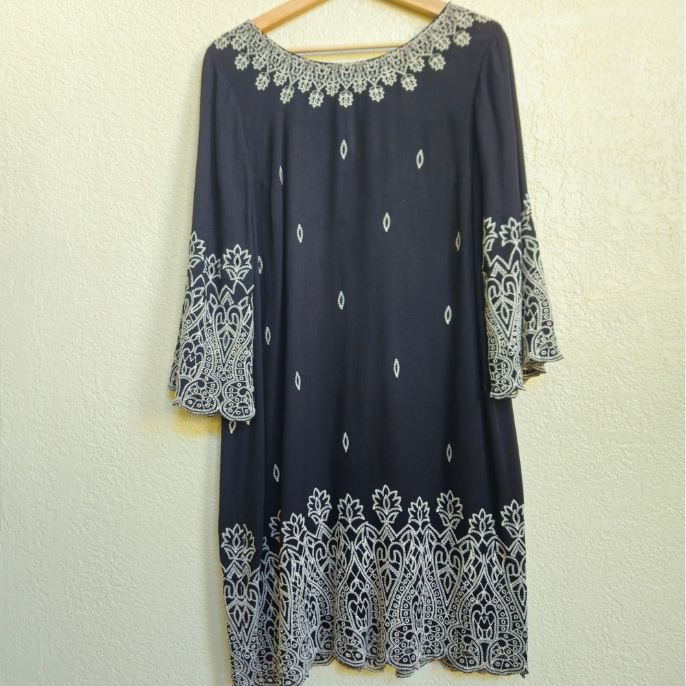 Sundance Palace Shift Dress Embroidered Eyelet Scallop Bell Boho Siz PM or Small